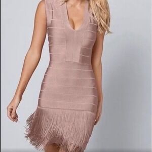 $99 VENUS Bandage Bodycon Fringe Hem Flapper Dress V-Neck Plus Sz 18 Dusty Pink